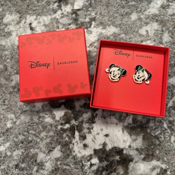 BAUBLEBAR Jewelry - Disney X Baublebar Minnie Mouse Christmas Bow Red Sparkly Santa Hat Earrings New